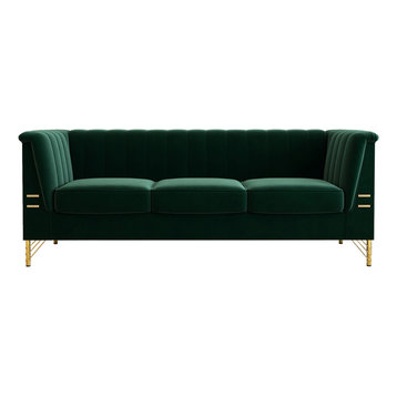 83.4'' Tuxedo Velvet Arm Sofa with Gold Leg, Green