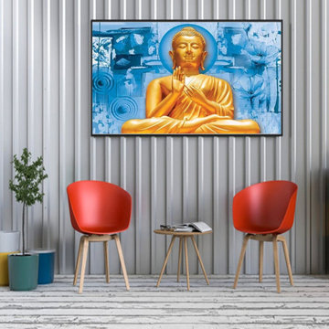 Meditation Golden Buddha Yoga Pose Canvas Print, Spiritual Wall Art, Buddhism Sp