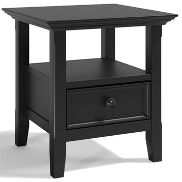 Simpli Home Amherst Solid Wood Wide End Table with Storage in Black