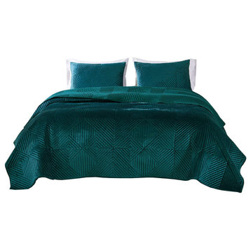 Greenland Riviera Velvet Quilt and Pillow Sham 3 Piece Set King/Cal King, Teal