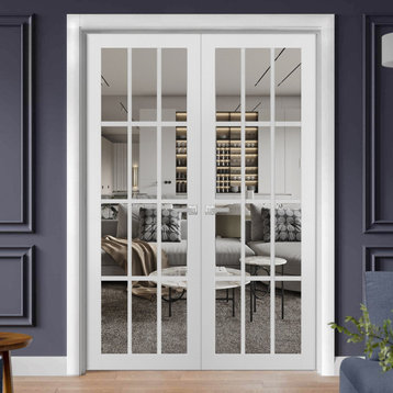 Interior Solid French Double Doors Clear Glass, Felicia 3355 Matte White, 60" X 80"