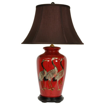 26" Red Crowned Cranes Vase Lamp