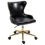 Meridian Furniture - Hendrix Swivel and Adjustable Vegan Leather Office Chair, Black, Rich Gold Base - Sit back and take it easy in this Hendrix vegan leather office chair. Its soft black vegan leather looks so real, no one but you will know it's not. A rich gold base and coordinating nail head trim hardware adds a touch of elegance to this comfortable chair. Its swiveling function lets you easily turn at your workstation to perform different tasks, and the seat height is adjustable, so you can quickly find the best and most comfortable position.