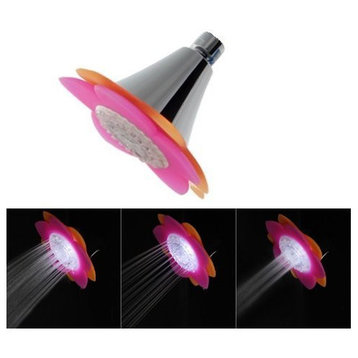 3 Function LED Flower Shower Head in Pink and Orange