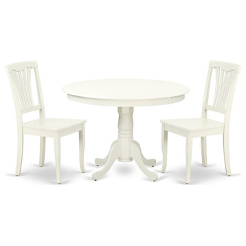 Hlav3-Lwh-W 3-Piece Round 42 Inch Table and 2 Vertical Slatted Chairs