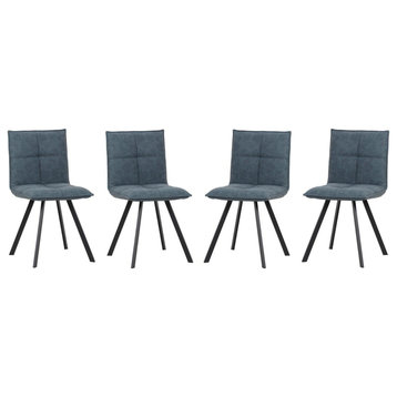 Wesley Modern Leather Dining Chair With Metal Legs Set of 4 Peacock Blue
