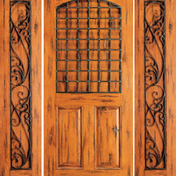 Exterior Prehung Door with Two Sidelights, Knotty Alder 3-Panel - Front Doors
