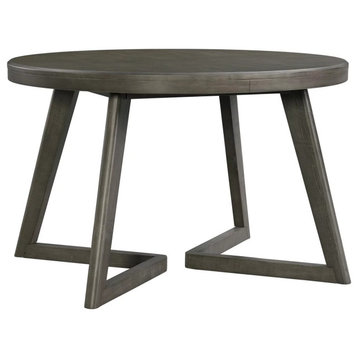 Modern Dining Table, Rubberwood Legs With Rounded Table Top, Gray