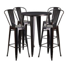 Flash Metal Indoor/Outdoor Bar Table Set With 4-Barstool, Black/Antique Gold