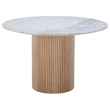 Modrest Cambridge White Marble and Mango Round Dining Table