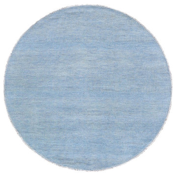 Blue Grass Design Wool and Silk Round Hand Knotted Oriental Rug, 6'0" x 6'0"