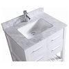 30" White Bathroom Vanity With Marble Top & Backsplash, Single Hole Sink Top