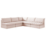 Meridian Furniture - Jacob Velvet Upholstered 5-Piece L-Shaped Modular Sectional, Pink - Create the ideal seating arrangement for your space when you pick and choose the elements you like mostincluding this Jacob velvet modular sectional. Mix and match items in the Jacob collection to bring your living space or family room together with a personalized slant. Soft pink velvet upholstery is soft and welcoming to the touch, adding a luxurious feel to everyday seating. Deep channel tufting adds to the piece's durability, and latches underneath the unit make it easy to attach to other pieces in the collection.