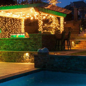 Tropical Oasis with Lighted Palm Trees and Patio Lights