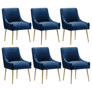 SEYNAR Glam Velvet Dining Chairs Set of 6 ,Upholstered Living Room Accent Chair, Navy