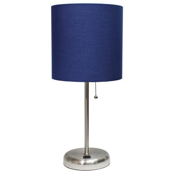 Limelights Stick Lamp With Usb Charging Port and Fabric Shade, Navy
