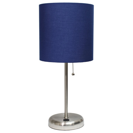 Limelights Stick Lamp With Usb Charging Port and Fabric Shade, Navy