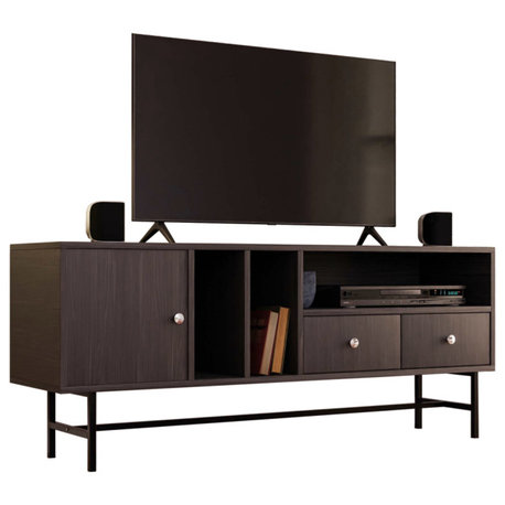 Rectangular TV Stand with Enclosed Storage and Powder Coated Iron Legs