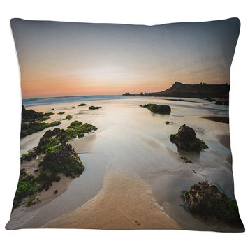 Dark Waters at Sunset Seashore Photography Throw Pillow, 16"x16"