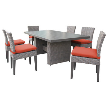 Monterey Rectangular Outdoor Patio Dining Table with 6 Armless Chairs Tangerine