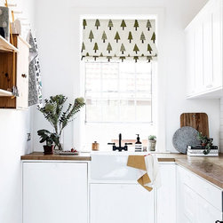 Quick Fix Washable Roman Window Shades Flat Fold , Forest Christmas Tree - Roman Shades