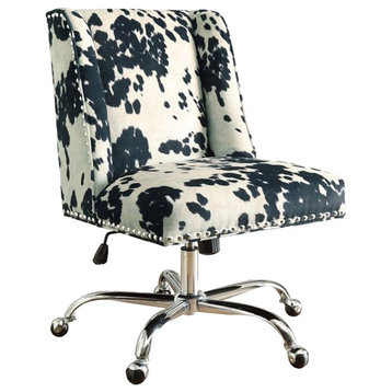 Linon Draper Wood Upholstered Office Chair in Black Cow Print