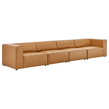 Mingle Vegan Leather 4-Piece Sectional Sofa, Tan