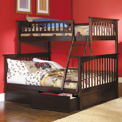 Antique Walnut Columbia Twin over Full Bunk Bed - Bunk Beds