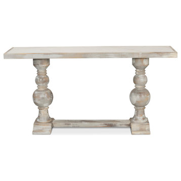 Double Pedestal Console Table Distressed White Solid Wood