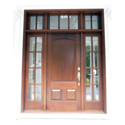 Mahogany Wood Door with sidelights and transom - Front Doors