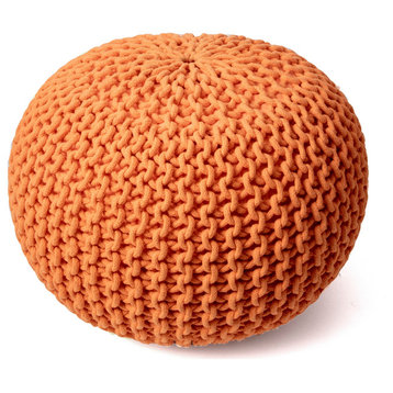 nuLOOM Knitted Cotton Ling Contemporary Pouf, Orange