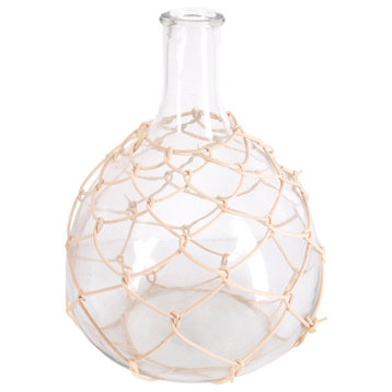 Brisas 13" Clear Glass Goard Shaped Decorative Bottle With Bamboo Strip Webbing
