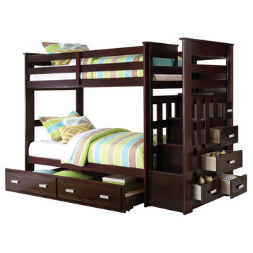 Allentown Bunk Bed With Storage Ladder and Trundle, Espresso, Twin