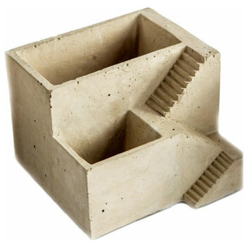 Cement Architectural Pot with Two Planters