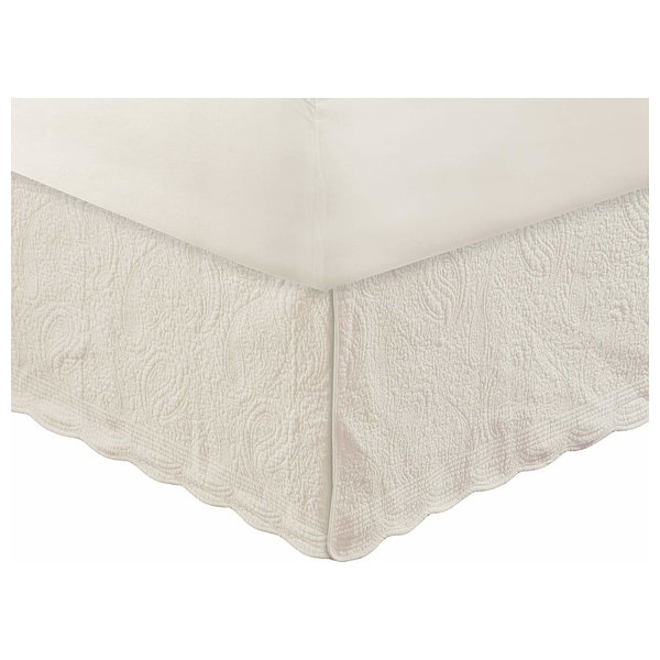 Greenland Home Paisley Quilted Bed Skirt Ivory, Queen