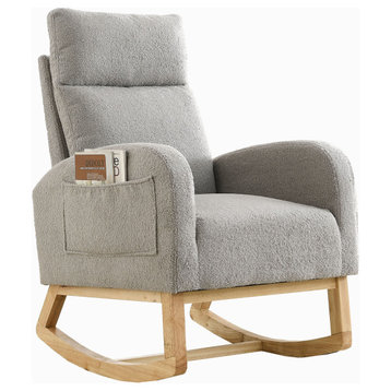 Gewnee Accent High Backrest Living Room Lounge Arm Rocking Chair, Grey Teddy