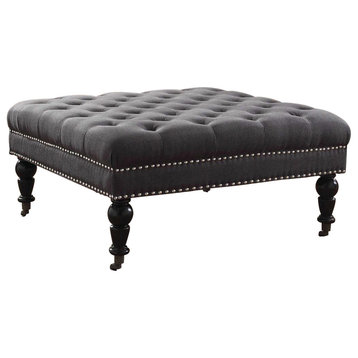 Isabelle Charcoal Square Tufted Ottoman, 34.63W X 34.63D X 17.72H, Black