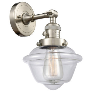 Small Oxford 1-Light LED Sconce, Brushed Satin Nickel, Glass: Clear
