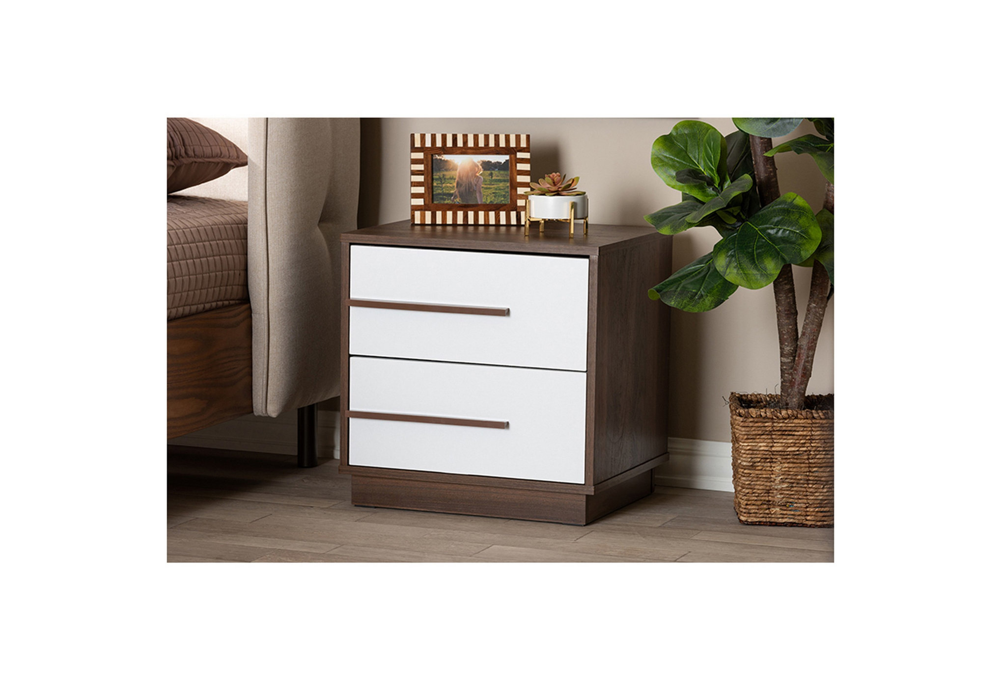 Two-Tone White and Walnut Nightstand - Contemporary - Nightstands And ...