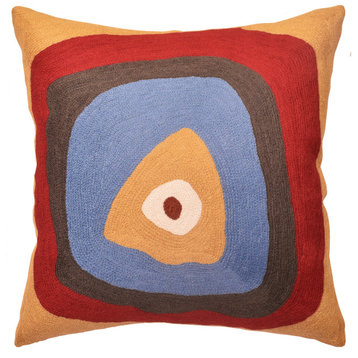 Kandinsky Pillow Cover Ruby Square Needlepoint Hand Embroidered 18x18