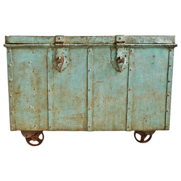 Consigned Blue Iron Dowry Storage Trunk