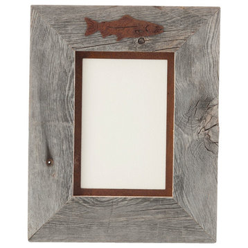 One-Image Barnwood Frame with Rusted Metal Mat, 5x7, Fish, Portrait