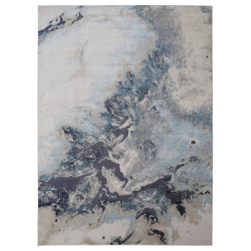 Oria Industrial Abstract Area Rug, Blue/Gray/Ivory, 1'8"x2'10"