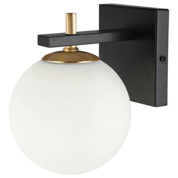 1 Light Halogen Wall Sconce, Matte Black and Aged Brass