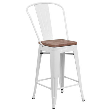Flash Furniture 24" Metal Counter Stool in White and Wood Grain