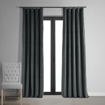 Signature Natural Gray Blackout Velvet Curtain Single Panel, 50"x96"