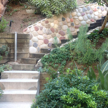 Garden Walls--Railroad Ties & Concrete with Stones