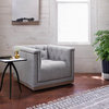 Elle Gray Fabric Upholstered Tufted Swivel Club Chair
