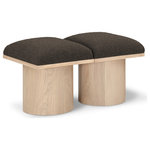 Meridian Furniture - Pavilion Black Boucle Fabric Bench, Brown, Natural Finish, 31" W X 18" D X 17.5" H - Bring valuable seating and remarkable style to your space with this Brown Pavilion boucle fabric bench, an exquisite balance of style and usability for the entryway, bedroom, and beyond. Crafted from oak veneer with a natural finish, this bench has a 4-inch-thick seat cushion that's channel-tufted for a touch of luxury. The bench's columnar bases add a dash of art deco design, making it a captivating focal point in any room.