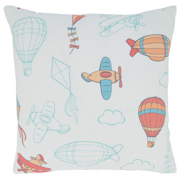 Poly-Filled Throw Pillow With Airplanes and Balloons Design